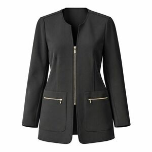 Chico's Travelers Jacket Zip Front Pockets Black Blazer Ponte Knit Size 8/10 New